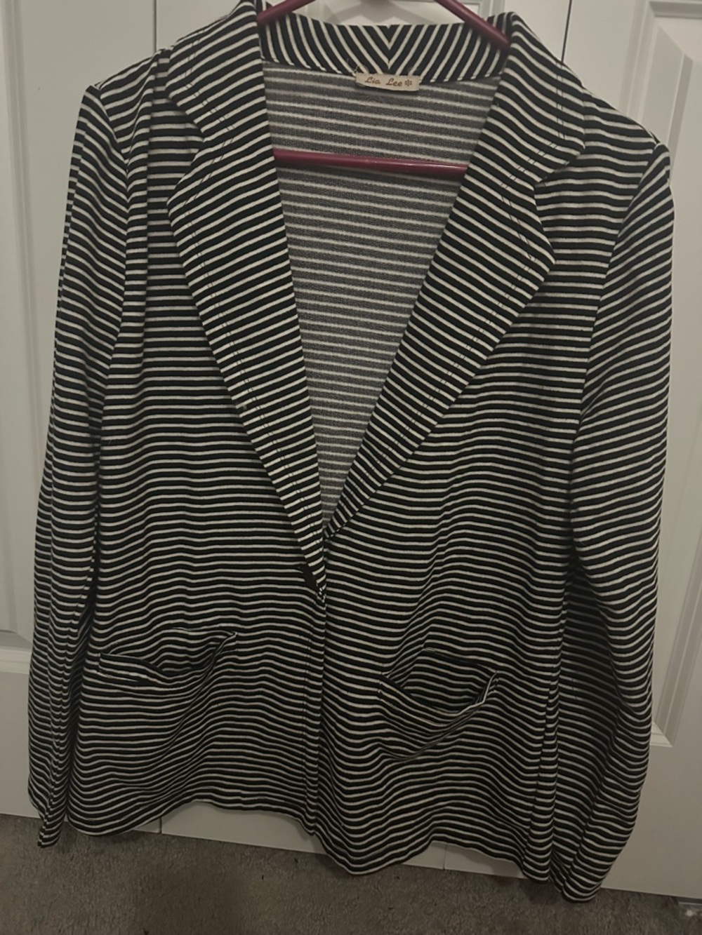 Casual Black & White Striped Knit Blazer